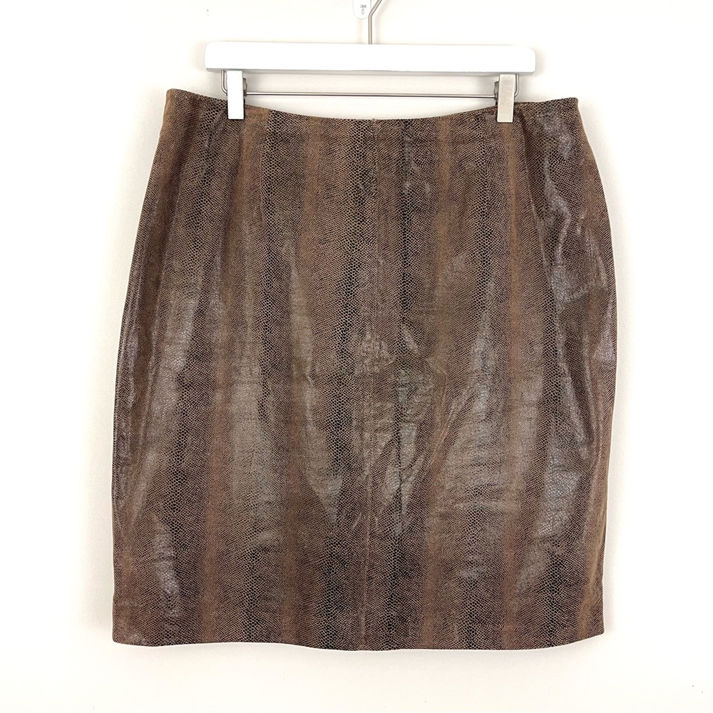 Valerie Stevens Snake Print Embossed Leather Pencil Skirt